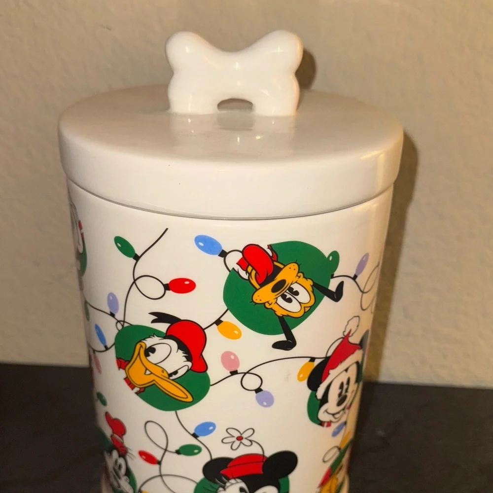 Disney White Ceramic Food Storage Jar with Characters Dog Treats‎ Bone Jar